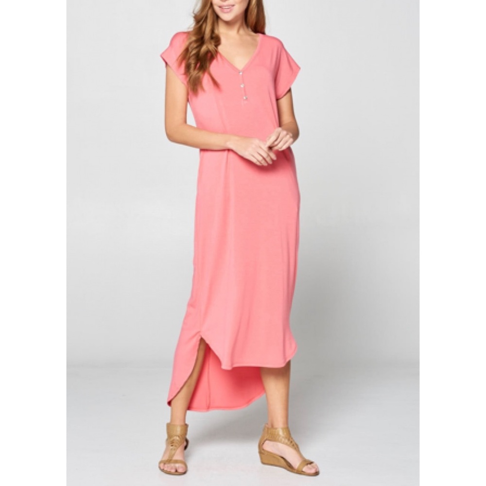 Pink Short-Sleeve Maxi Dress